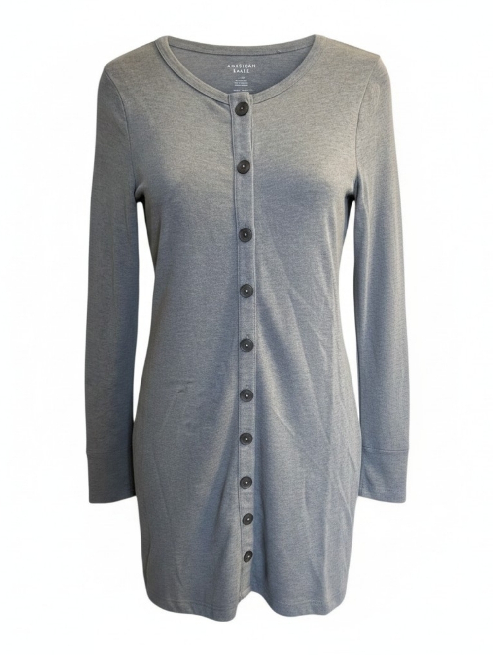 American Eagle Outfitters Gray Long-Sleeve Button Front Dress